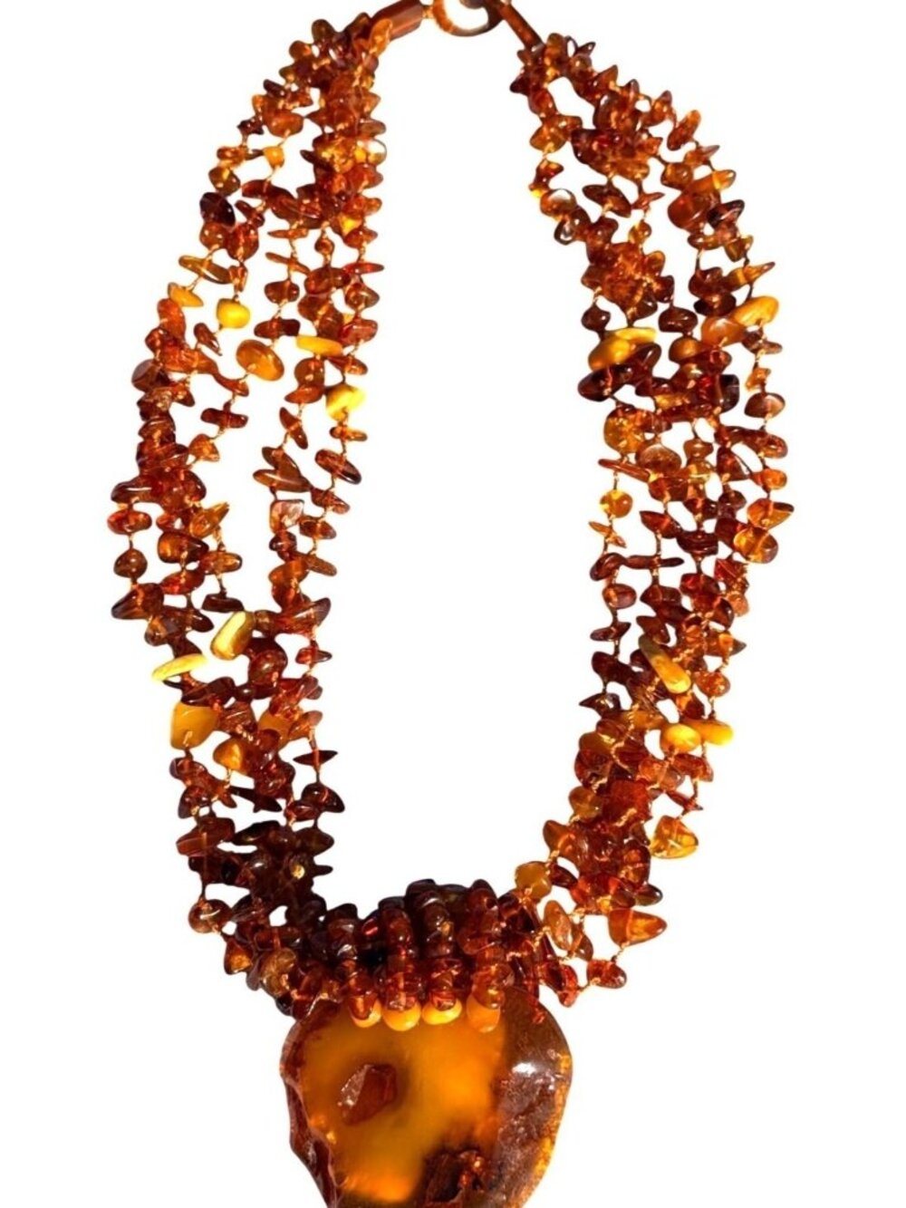 Vintage Genuine Amber Necklace Honey Butterscotch Multi Strand Pendant 20” 79g - Picture 6 of 16
